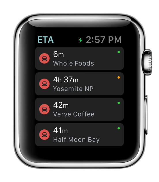 Dashboard of locations on ETA for Apple Watch
