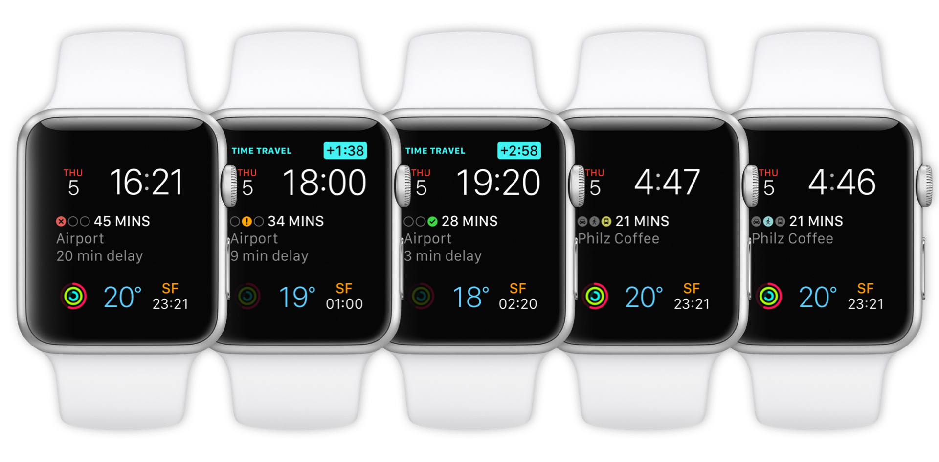 Our initial complications for watchOS 2. Travel time was a great feature!